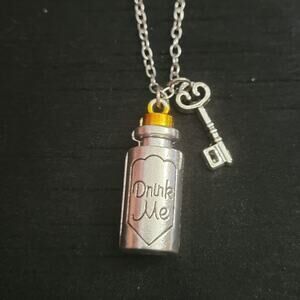 Alice in Wonderland "Drink Me" potion necklace with key charm